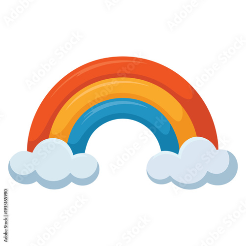 Cartoon rainbow with clouds in vector illustration style, ideal for children themes, fantasy sky designs, nursery prints and playful decorative graphics