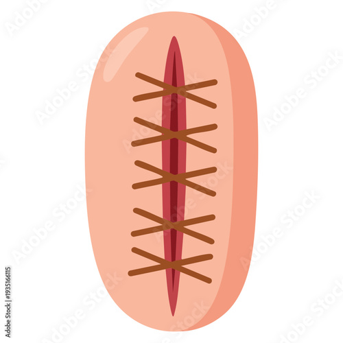 Cartoon scar stitches vector illustration for web design isolated on white background ideal for halloween medical injury effect and spooky makeup themes