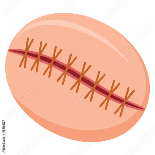 Cartoon scar stitches vector icon for web design isolated on white background suitable for medical theme halloween makeup effect and wound design projects