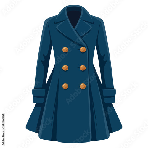 Cartoon style blue female restrained coat buttoned women outerwear woman clothes single icon bitmap symbol stock illustration for apparel design