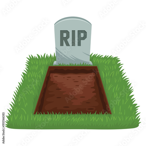 Cartoon style grave isolated on white background funeral ceremony symbol stock vector illustration perfect for cemetery memorial and tribute design