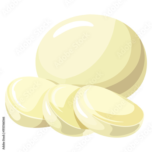 Cartoon style mozzarella from different kinds of cheese single vector symbol stock illustration suitable for web dairy cuisine and menu themes
