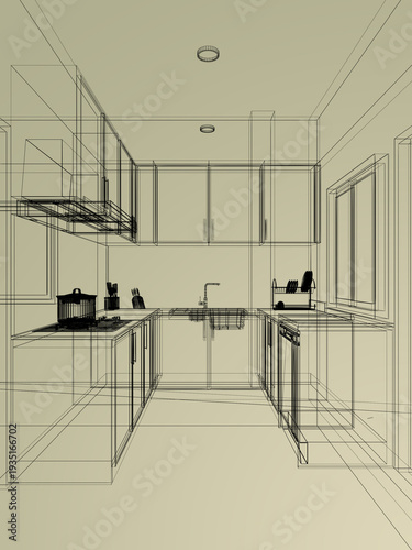 modern kitchen room  interior design, 3d rendering