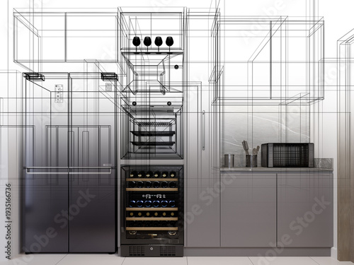 modern kitchen room  interior design, 3d rendering