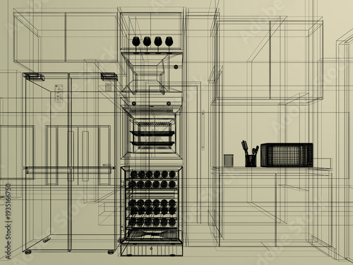modern kitchen room  interior design, 3d rendering