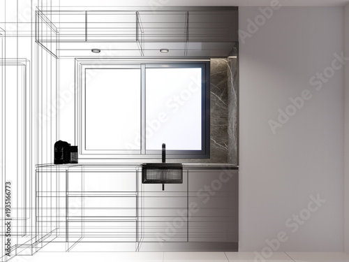 modern kitchen room  interior design, 3d rendering