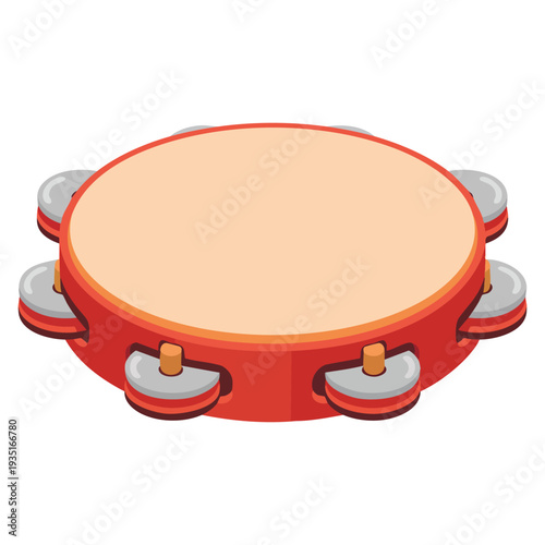 Cartoon style tambourine icon isolated on white background Spain country symbol stock vector illustration ideal for music and cultural design