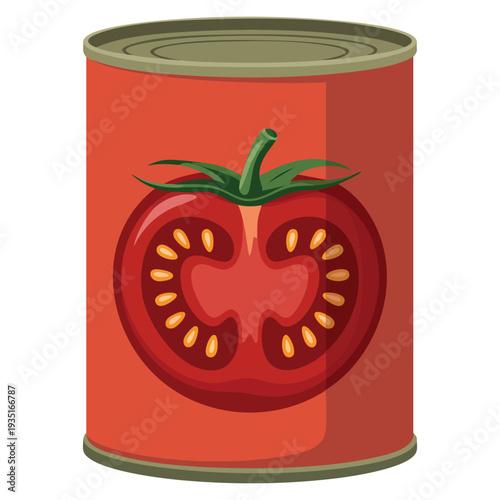 Cartoon tomato tin can vector icon isolated on white background for web design perfect for canned food grocery and supermarket illustration