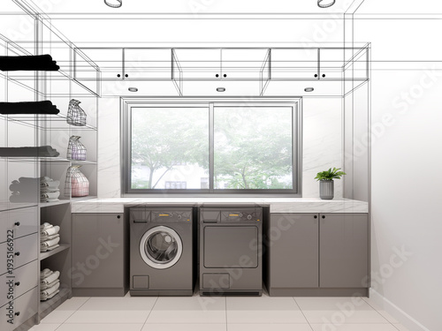 modern wasing room  interior design, 3d rendering