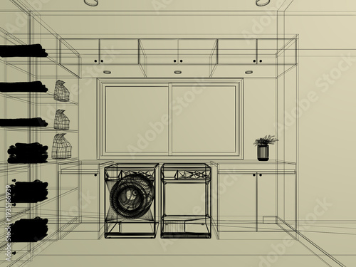 modern wasing room  interior design, 3d rendering