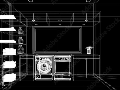 modern wasing room  interior design, 3d rendering