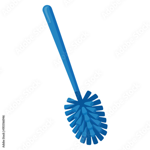 Cartoon vector blue toilet brush icon representing clean bowl and cleaner tool for bathroom hygiene design