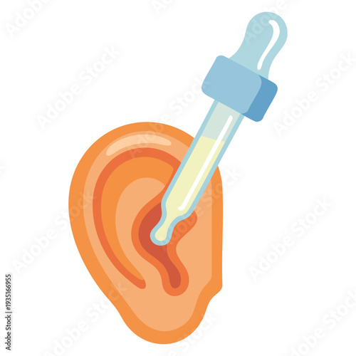 Cartoon vector ear lubricant icon featuring medical liquid and infection disease care concept, perfect for pharmacy and health awareness visuals
