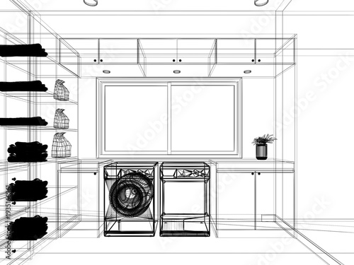 modern wasing room  interior design, 3d rendering