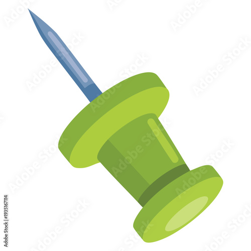 Cartoon vector object pin icon representing push paper office clip ideal for office supply design and workplace themed graphics