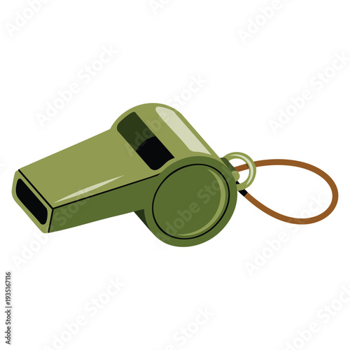 Cartoon vector officer whistle icon featuring police equipment and guard protection symbol, perfect for security service and safety related visuals