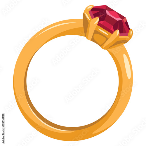 Cartoon vector red ruby ring icon featuring gold gift sale concept elegant style accessory for jewelry branding and promotional design