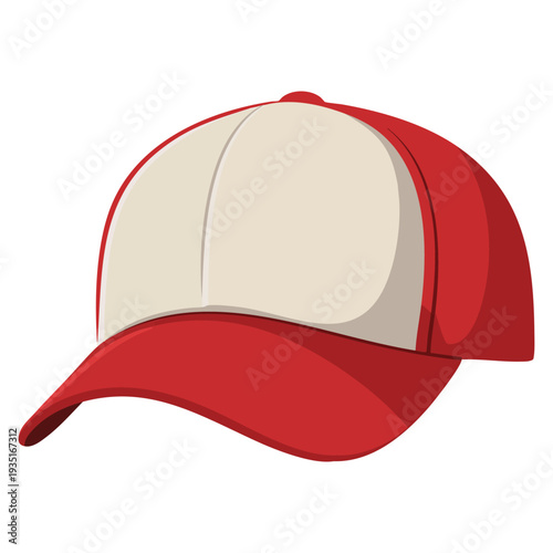 Casual red and white baseball cap placed on surface waiting to be worn everyday fashion illustration
