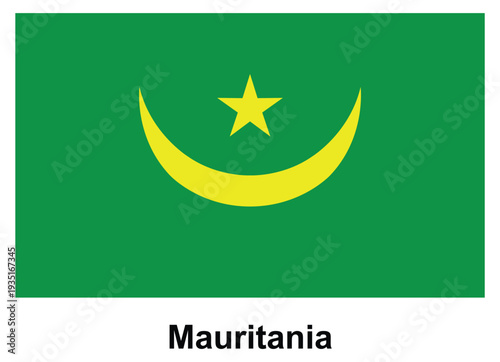 National flag of Mauritania with green background and yellow crescent and star