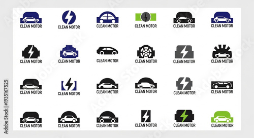 Collection of electric car charging station logos and icons.