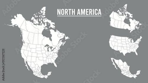 North America Map Vector: Detailed Outlines of US States, Canadian Provinces, and Mexican States