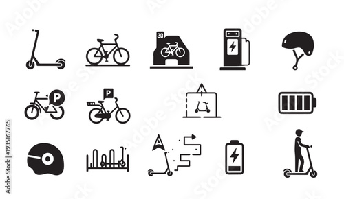 Modern transportation icons for urban mobility and eco friendly travel