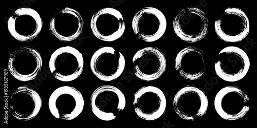 Grunge circles, brush strokes, lines, ink smudges, hand-drawn scribble shapes. Handmade sketchy marks, acrylic stains, charcoal streaks. Paint textures, dry brush effect. Vector illustration