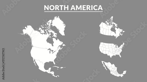 North America Map with Detailed Countries & Administrative Divisions