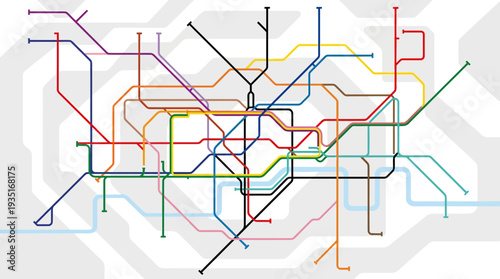 Abstract City Metro Map Illustration - Colorful Public Transportation Network Diagram for Urban Connectivity, Travel, and and Logistics