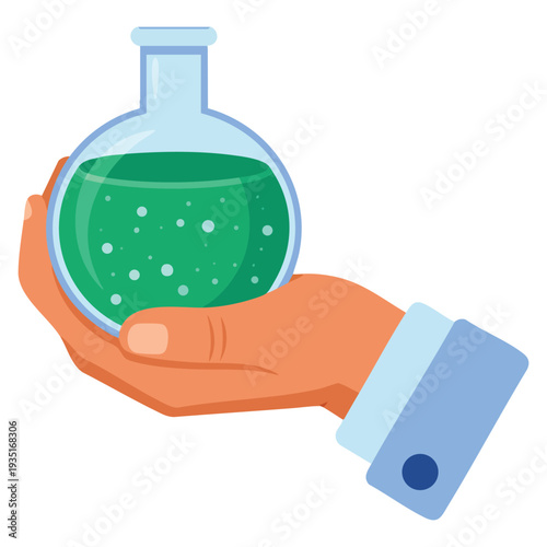 Chemistry icon hand holding laboratory flask vector illustration ideal for science experiment research education laboratory and medical themed artwork