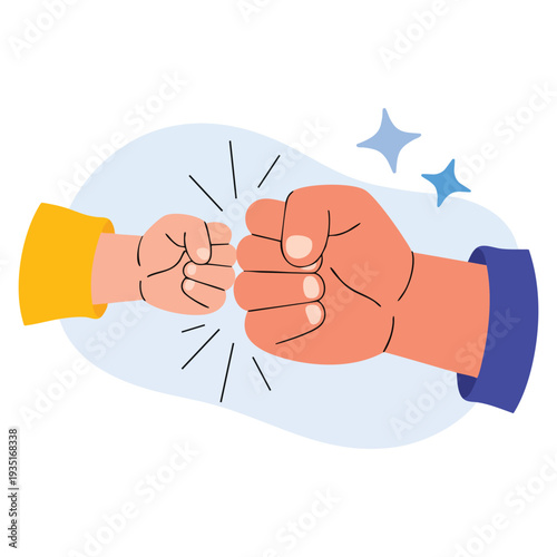Child and adult fist bump rendered as vector illustration suitable for unity themes, encouragement concepts and family relationship design projects