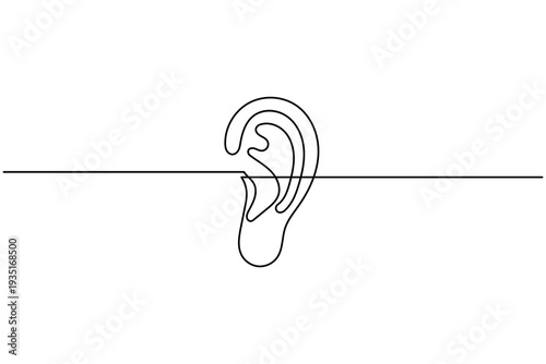 Human ear one line art vector isolated on white background for health or sound concepts