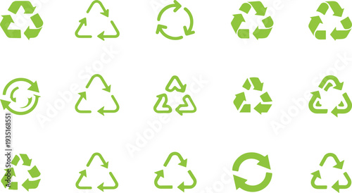 Green eco icons set with nature and recycling symbols