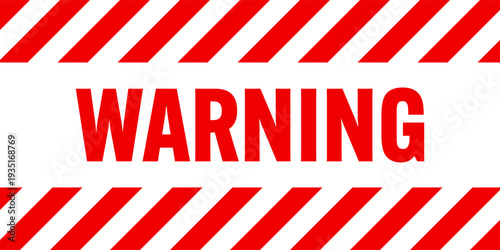 Warning sign with red and white diagonal lines. Attention, danger or caution symbol. Construction site signage, road safety notice, hazard banner, security alert shield. Vector illustration