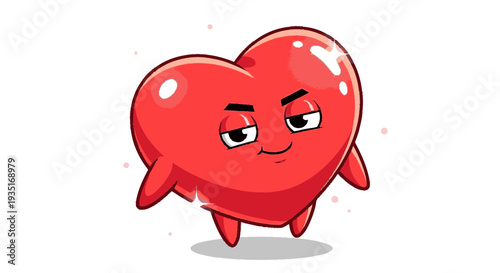 Cartoon red heart character with arms and legs in a happy mood