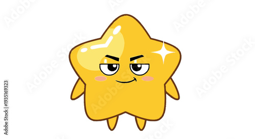 Cartoon star character with mischievous expression isolated on white background