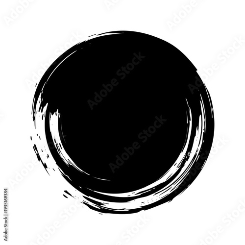 Grunge circle, brush strokes, lines, ink smudges, hand-drawn scribble shape. Handmade sketchy mark, acrylic stains, charcoal streaks. Paint texture, dry brush effect. Vector illustration