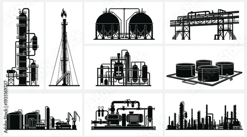 Industrial facilities and chemical plant equipment illustrations