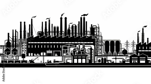 Industrial factory complex with smoking chimneys, representing manufacturing and production in an urban setting