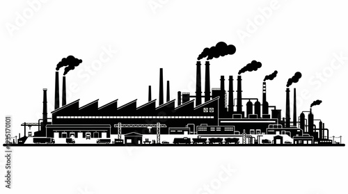 Industrial factory with smoking chimneys, symbolizing manufacturing, production, and industry in an urban setting