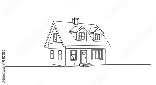 Billede på lærred Cozy house with dormer windows, simple line drawing of a dwelling