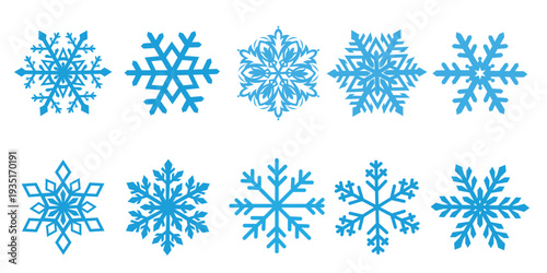 set of vector snowflakes. Blue Snowflake Icon Set – Winter Ice Crystal Symbols, Christmas and Frozen Weather Design Elements