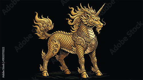 Golden Mythical Creature Unicorn Dragon Hybrid.