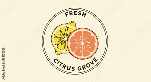 Fresh Citrus Grove Label with Orange.