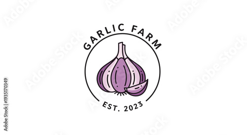 Garlic Farm Logo with Purple Garlic.