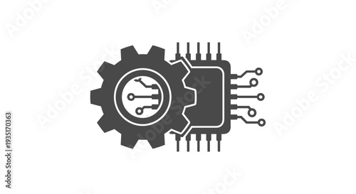 Gear and Microchip with Wrench Symbol.