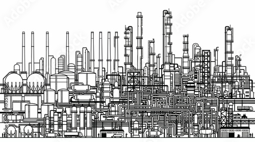 Vast industrial complex with multiple towers and pipelines, illustrating a large-scale manufacturing facility
