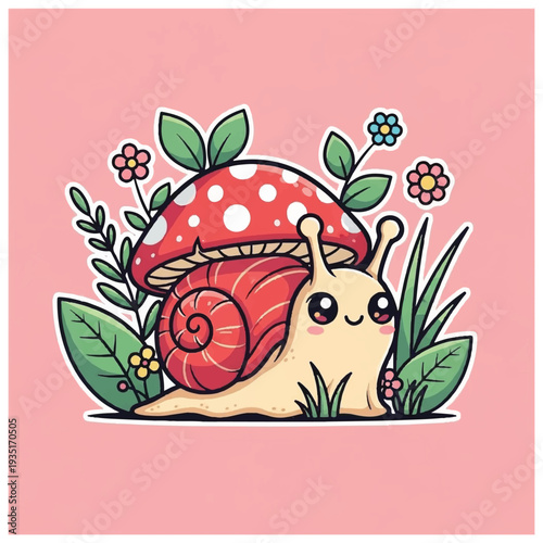 Cartoon snail with red spotted shell.