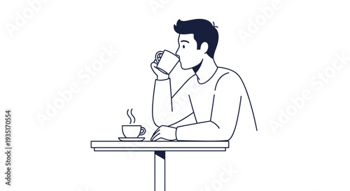Man Drinking Coffee from a Mug.