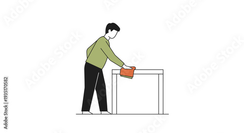 Man Moving Box on Table Top.